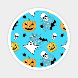 Spooky Halloween Pattern on Sky Blue Background Magnet